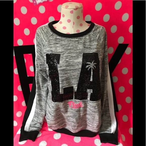 PINK Victoria's Secret Tops - NWOT💕VS PINK LOS ANGELES BLING BLACK & GREY CREW